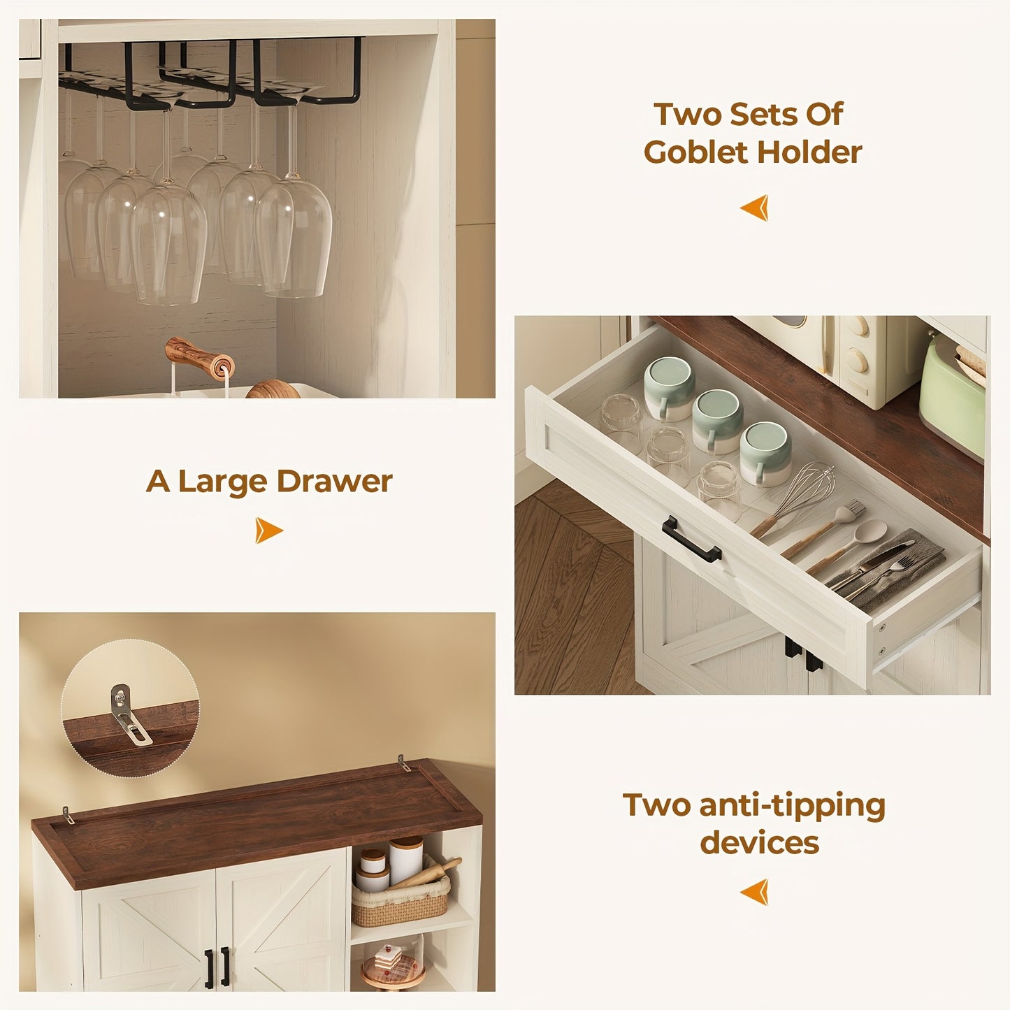 Kitchen Pantry Storage Cabinet With Bar Cabinet Drawers & Shelves, Freestanding Hutch And Adjustable Shelves, Versatile Storage