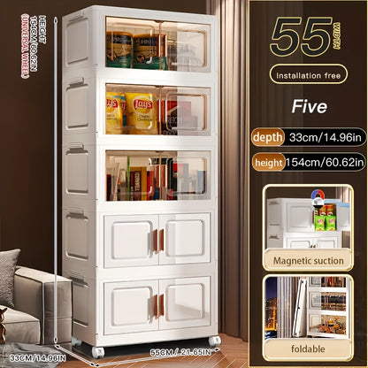 21.65inch 5--1 Layers Large Multifunctional Plastic Storage Box with Flip Cover, Stackable, Non Waterproof Rectangular Organizer, Suitable for Home And Office - Foldable, Multi-Purpose Storage Box for Clothing, Toys, Etc