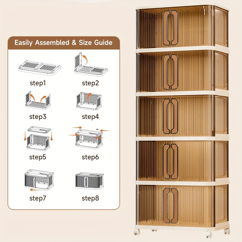 4\u002F5 Layer Stackable Storage Boxes with Lids And Wheels - Plastic Storage Boxes, Foldable Storage Boxes with Doors, Kitchen Storage Boxes, Folding Cabinets, Bathroom Storage Boxes, Closet Organizers And Storage Cabinets for Home, Office, Kitchen