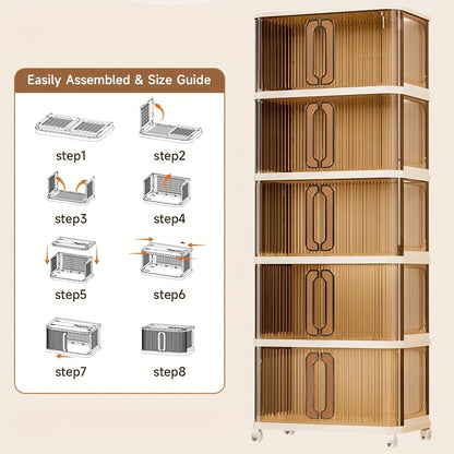 4\u002F5 Layer Stackable Storage Boxes with Lids And Wheels - Plastic Storage Boxes, Foldable Storage Boxes with Doors, Kitchen Storage Boxes, Folding Cabinets, Bathroom Storage Boxes, Closet Organizers And Storage Cabinets for Home, Office, Kitchen