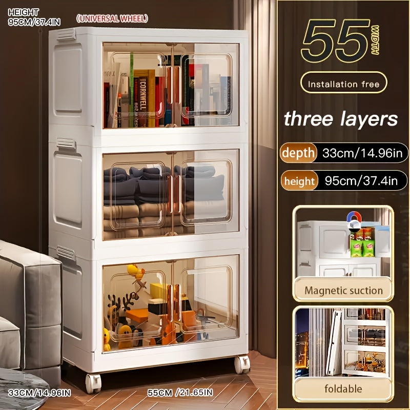 21.65inch 5--1 Layers Large Multifunctional Plastic Storage Box with Flip Cover, Stackable, Non Waterproof Rectangular Organizer, Suitable for Home And Office - Foldable, Multi-Purpose Storage Box for Clothing, Toys, Etc