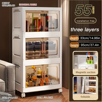 21.65inch 5--1 Layers Large Multifunctional Plastic Storage Box with Flip Cover, Stackable, Non Waterproof Rectangular Organizer, Suitable for Home And Office - Foldable, Multi-Purpose Storage Box for Clothing, Toys, Etc