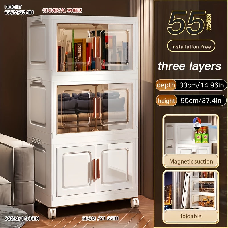 21.65inch 5--1 Layers Large Multifunctional Plastic Storage Box with Flip Cover, Stackable, Non Waterproof Rectangular Organizer, Suitable for Home And Office - Foldable, Multi-Purpose Storage Box for Clothing, Toys, Etc