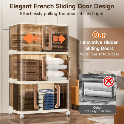 4\u002F5 Layer Stackable Storage Boxes with Lids And Wheels - Plastic Storage Boxes, Foldable Storage Boxes with Doors, Kitchen Storage Boxes, Folding Cabinets, Bathroom Storage Boxes, Closet Organizers And Storage Cabinets for Home, Office, Kitchen