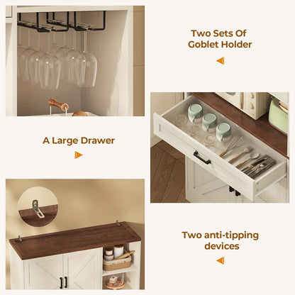 Kitchen Pantry Storage Cabinet With Bar Cabinet Drawers & Shelves, Freestanding Hutch And Adjustable Shelves, Versatile Storage