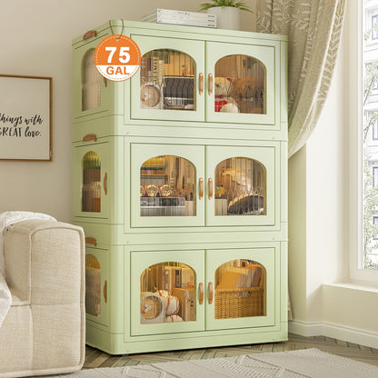 75GAL Plastic Storage Bins With Lids And Magnetic Doors, Food Storage Containers With Lids And Wheels, Closet Organizers And Storage, Storage Cabinet For Quilts, Toys, Shoes, Storage Containers Box For Bedroom, Living Room, Kitchen Organization.