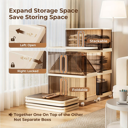4\u002F5 Layer Stackable Storage Boxes with Lids And Wheels - Plastic Storage Boxes, Foldable Storage Boxes with Doors, Kitchen Storage Boxes, Folding Cabinets, Bathroom Storage Boxes, Closet Organizers And Storage Cabinets for Home, Office, Kitchen