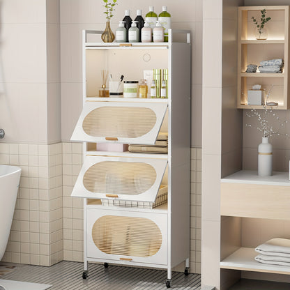 Storage Cabinet with 4pcs Doors, 5 Tier Metal Kitchen Pantry with Universal Wheels, 60.6\