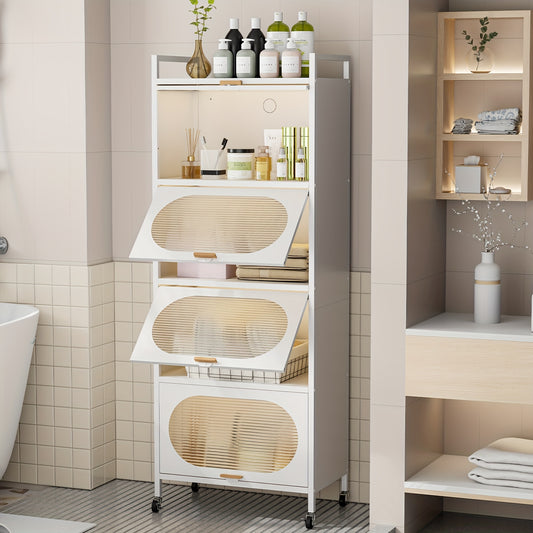 Storage Cabinet with 4pcs Doors, 5 Tier Metal Kitchen Pantry with Universal Wheels, 60.6\