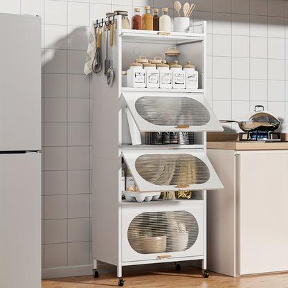 Storage Cabinet with 4pcs Doors, 5 Tier Metal Kitchen Pantry with Universal Wheels, 60.6\