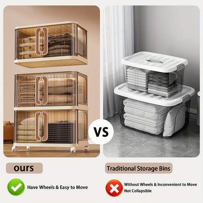 4\u002F5 Layer Stackable Storage Boxes with Lids And Wheels - Plastic Storage Boxes, Foldable Storage Boxes with Doors, Kitchen Storage Boxes, Folding Cabinets, Bathroom Storage Boxes, Closet Organizers And Storage Cabinets for Home, Office, Kitchen