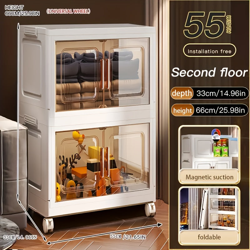 21.65inch 5--1 Layers Large Multifunctional Plastic Storage Box with Flip Cover, Stackable, Non Waterproof Rectangular Organizer, Suitable for Home And Office - Foldable, Multi-Purpose Storage Box for Clothing, Toys, Etc