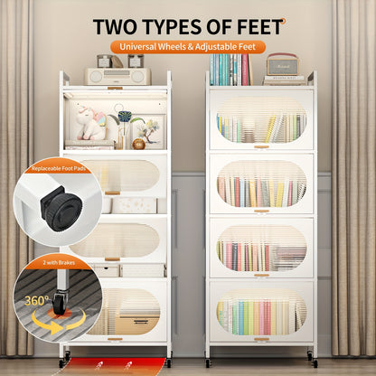 Storage Cabinet with 4pcs Doors, 5 Tier Metal Kitchen Pantry with Universal Wheels, 60.6\