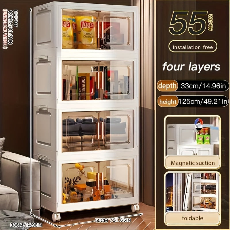 21.65inch 5--1 Layers Large Multifunctional Plastic Storage Box with Flip Cover, Stackable, Non Waterproof Rectangular Organizer, Suitable for Home And Office - Foldable, Multi-Purpose Storage Box for Clothing, Toys, Etc