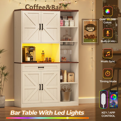 Kitchen Pantry Storage Cabinet With Bar Cabinet Drawers & Shelves, Freestanding Hutch And Adjustable Shelves, Versatile Storage