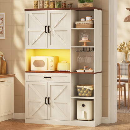 Kitchen Pantry Storage Cabinet With Bar Cabinet Drawers & Shelves, Freestanding Hutch And Adjustable Shelves, Versatile Storage
