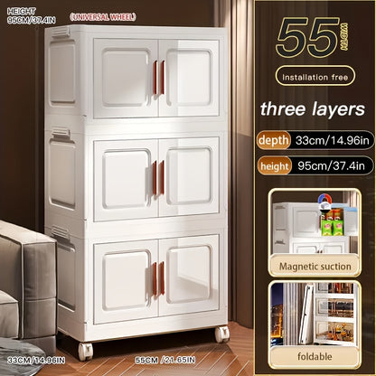 21.65inch 5--1 Layers Large Multifunctional Plastic Storage Box with Flip Cover, Stackable, Non Waterproof Rectangular Organizer, Suitable for Home And Office - Foldable, Multi-Purpose Storage Box for Clothing, Toys, Etc