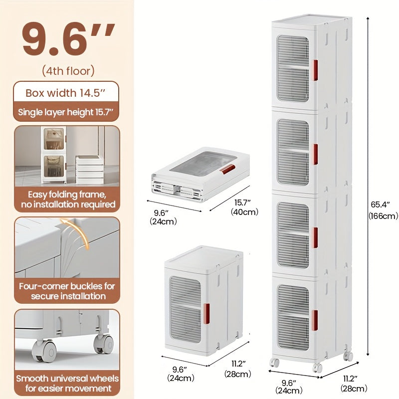 3 Tier High Capacity Stackable Plastic Storage Bins With Lids, Wheel, and Transparent Door Panels, Collapsible Folding Storage Containers For Closet Organizer Bedroom Home