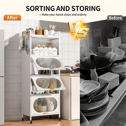 Storage Cabinet with 4pcs Doors, 5 Tier Metal Kitchen Pantry with Universal Wheels, 60.6\